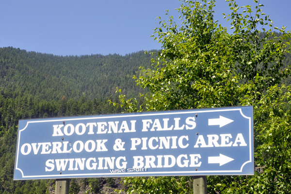 sign to Kootenai Falls and the Swinging Bridge