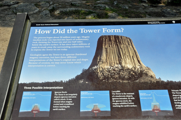 sign about how Devils Tower was formed