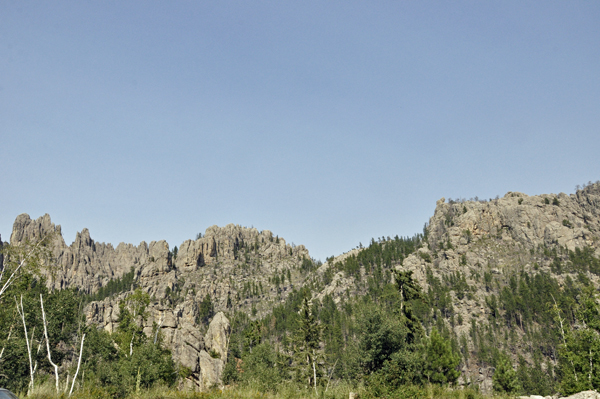 Slender granite formations called Needles; dominate the skyline.