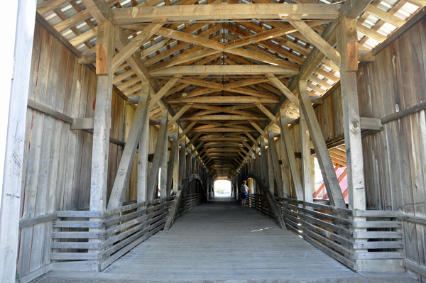inside the the Bridgeton Covered Bridge.