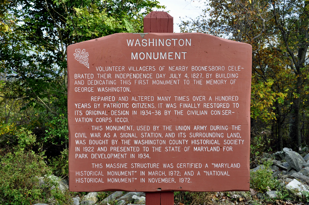 sign about the Washington Monument in MD