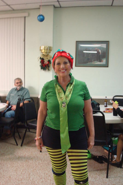 Karen Duquette, the elf, at a dance party