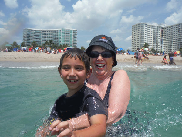 Karen Duquette and her great-grandson in the ocea