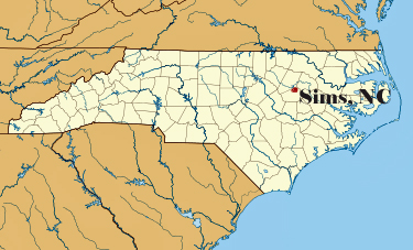 NC map showing location of Sims