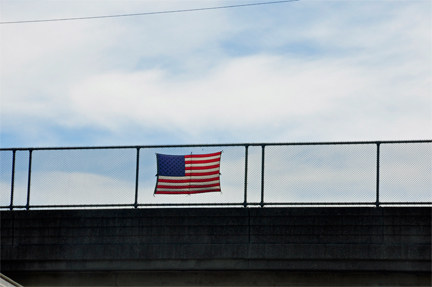 USA flag on a bridge