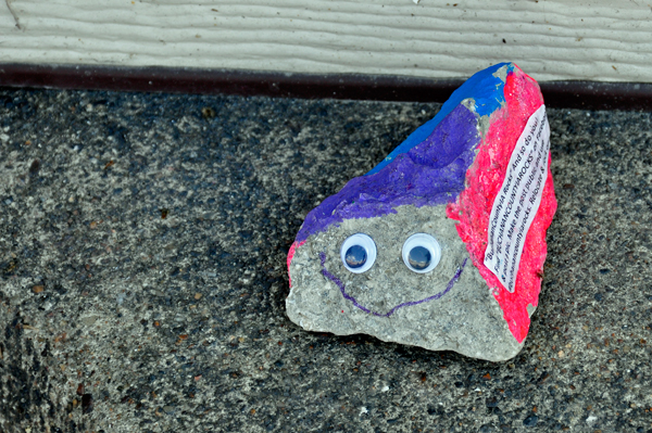 eyeballs on a painted rock