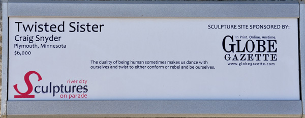 plaque for sculpture titled Twisted Sister