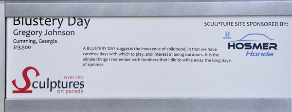 plaque for sculpture titled Blustery Day