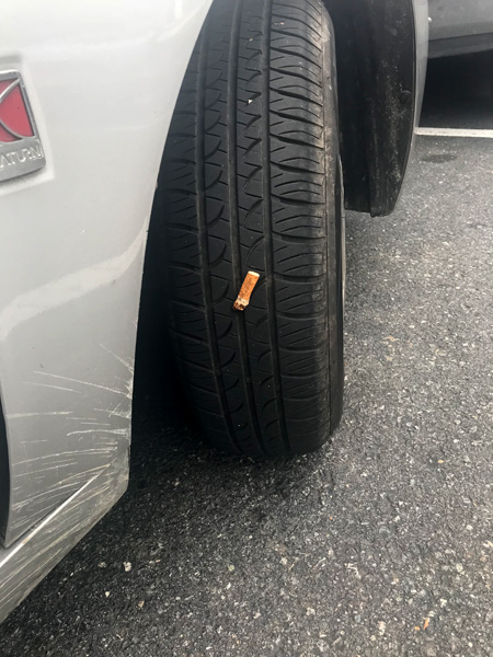 Below: A smoking tire
