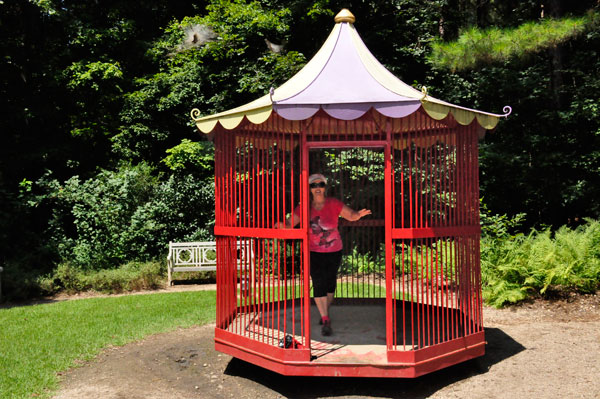 Karen Duquette rides inside The Aviary