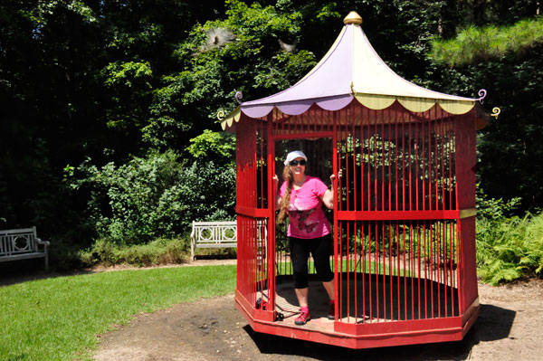 Karen Duquette rides inside The Aviary