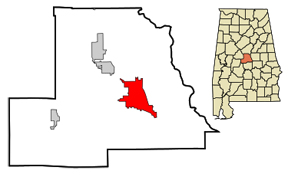 map showing location of Clanton Alabama