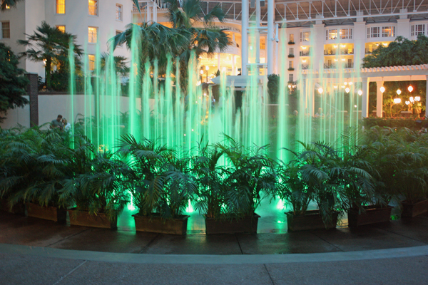 colorful waterfall inside the Gaylord Opryland Hotel