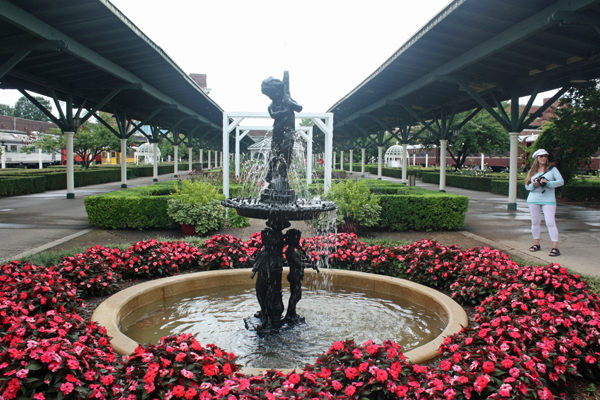 Karen Duquette and a water fountain at the Chattanooga Choo-Choo