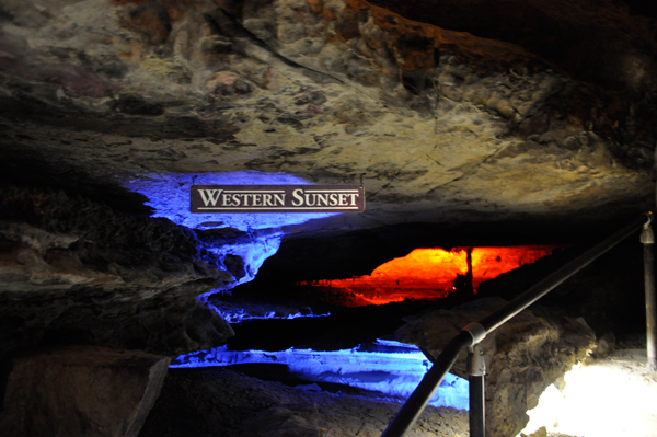western sunset waterfall in the cave of Ruby Falls
