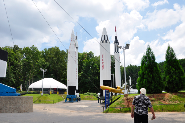 Lee Duquette approaching the rocket exhibit