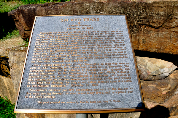 sign about the Sacred Tears statue