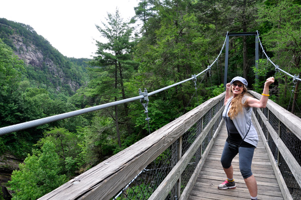 Karen Duquette on the suspension bridge?at Talullah Falls