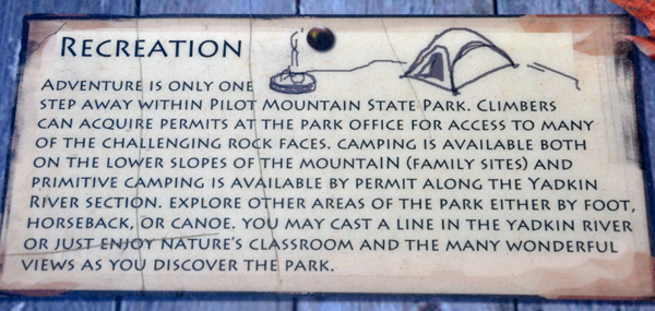 Pilot Mountain recreation sign