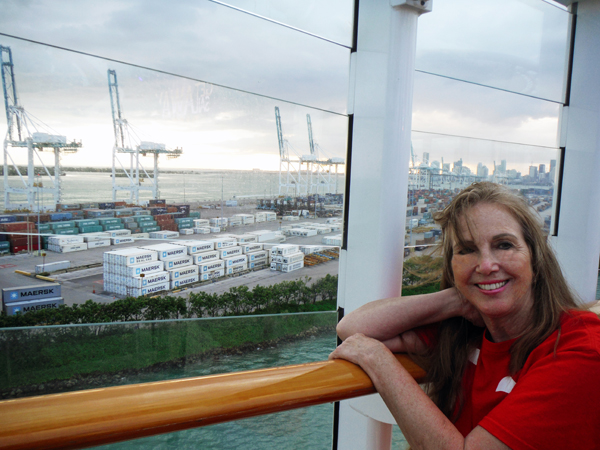 Karen Duquette enjoying the view from the ship