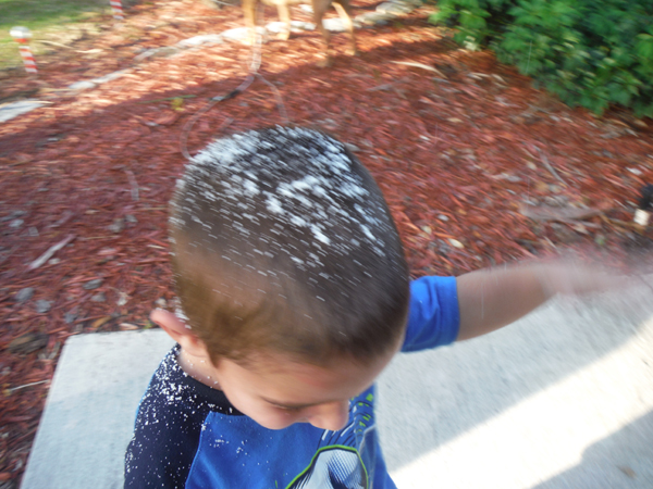snow on Anthony's head