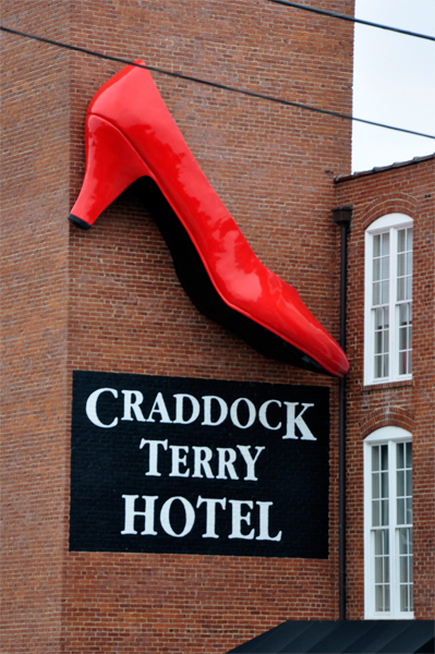 a giant red shoe at Craddock Terry Hotel