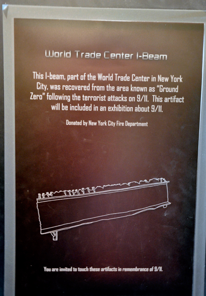 sign about A piece of the World Trade Center I-Beam
