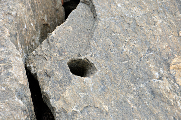Dynamite holes in the rocks