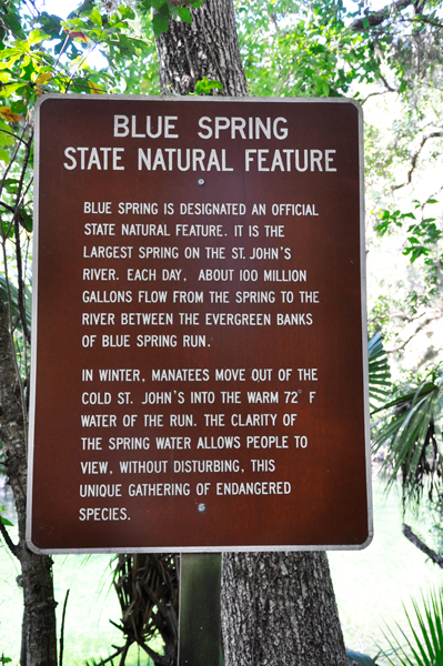 sign about Blue Spring State Park