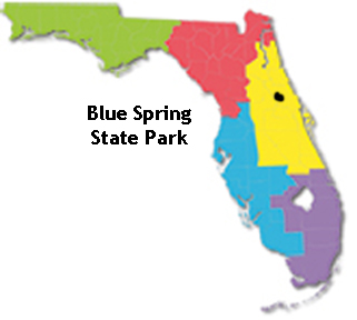 Florida showing approximate location of Blue Spring State Park