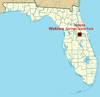 Florida map showing location of Wekiwa Springs State Park in Apopka Florida