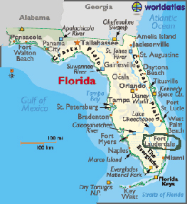 Map of Florida showing location of Deerfield Beach