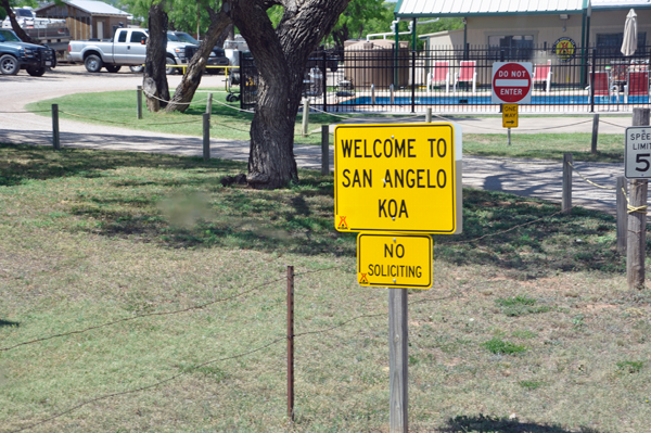 welcome to San Angelo KOA sign