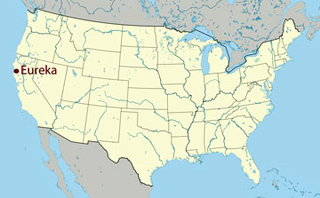 map showing location of Eureka, Calfornia