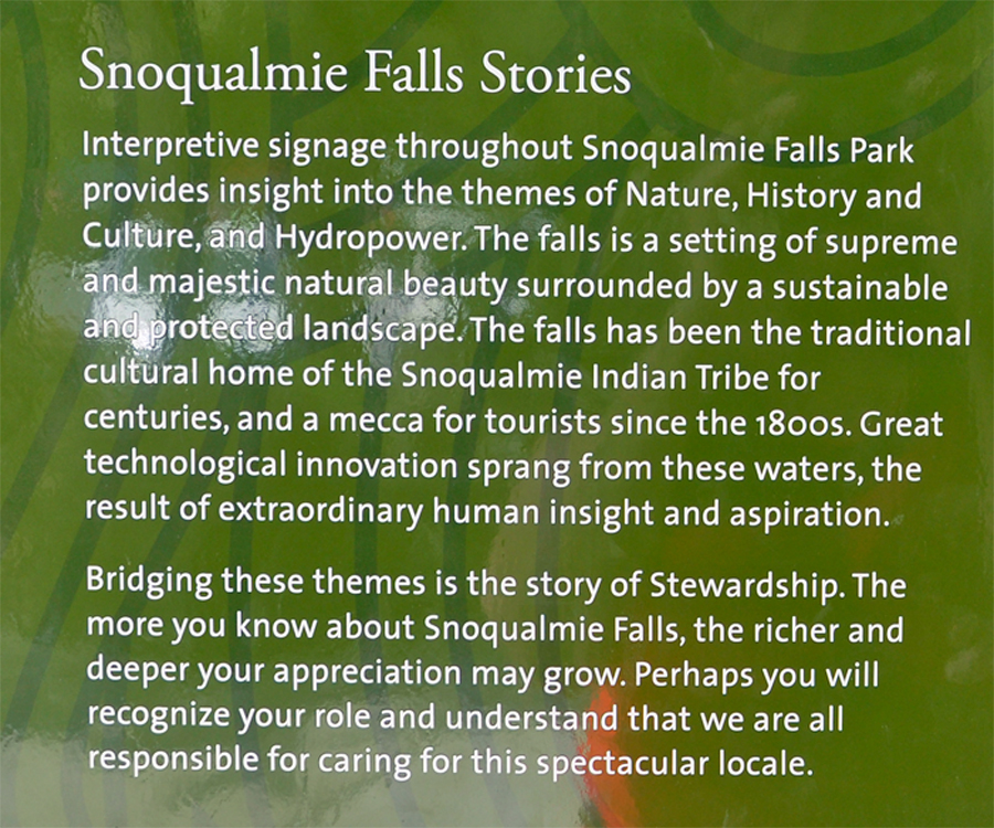sign about Snoqualmie Falls