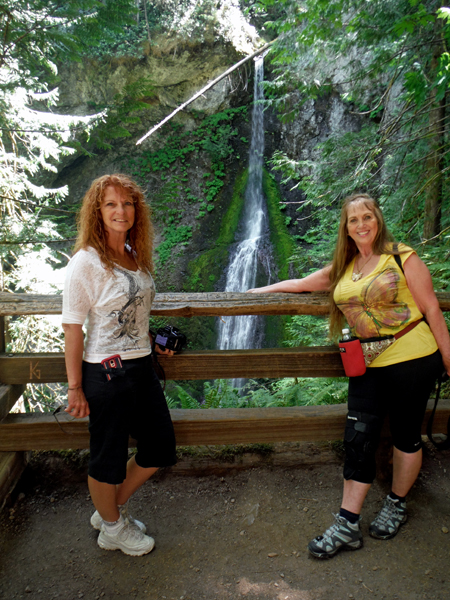 Karen Duquette and her sister at Marymere Falls