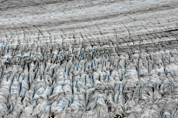 a close-up photo of the crevasses and ice on Salmon Glacier