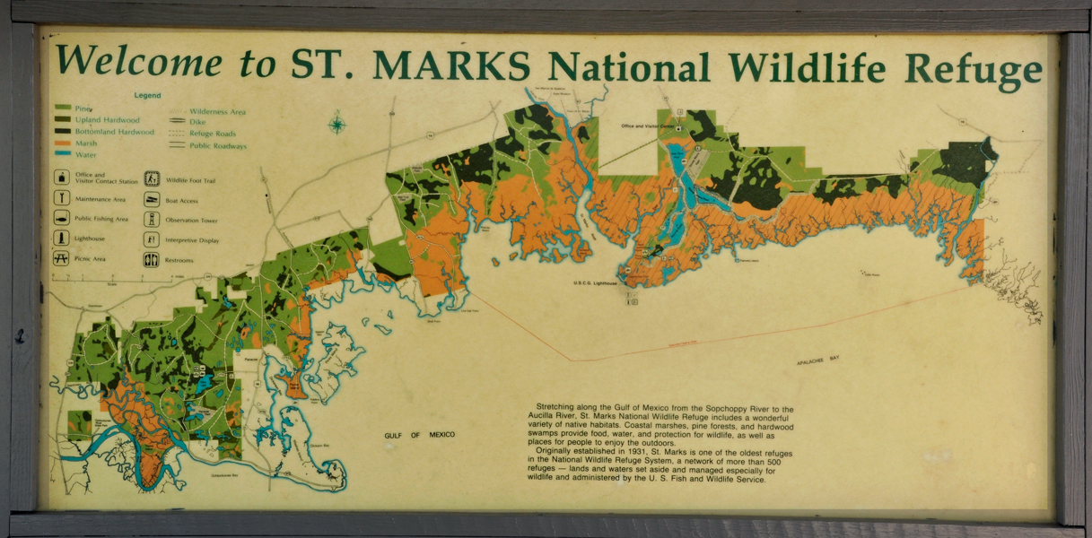 welcome to St. Marks National Wildlife Refuge map and sign
