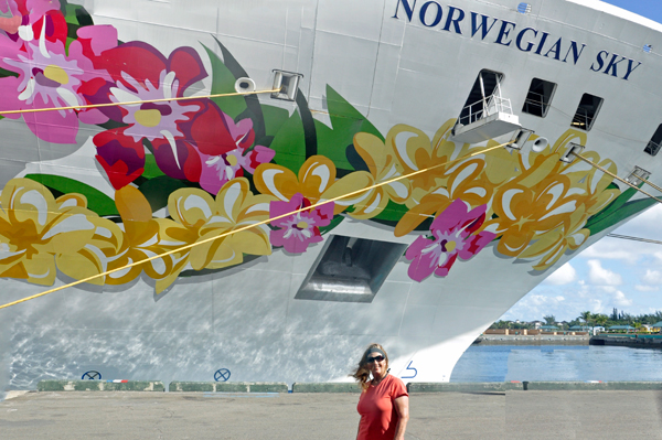 Karen Duquette by the Norwegian Sky cruise ship