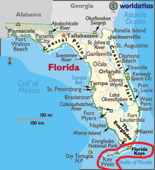 map of Florida showing location of Key West