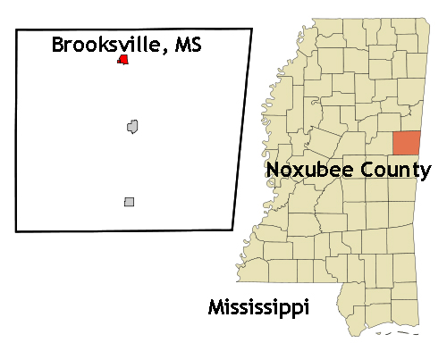 Mississippi map showing location of Brooksville