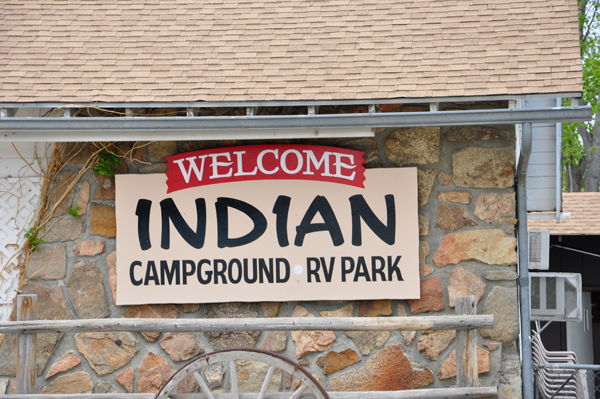 Welcome sign for Indian Campground RV Park