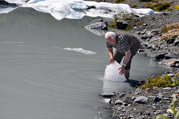 Lee Duquette and a big chunk of glaceir ice