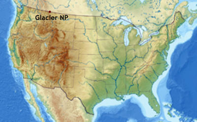 USA map showing location of Glacier National Park