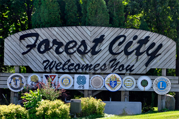 Forest City welcome sign