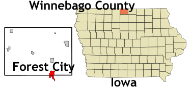 Iowa map showing location of Forest City
