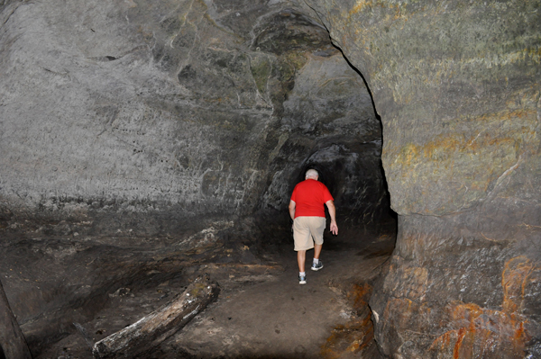 Lee Duquette entering a cave near Cascade Falls