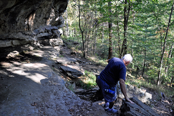 Lee Duquette decending the steep rocks