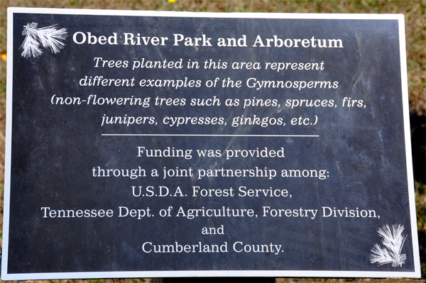 plaque about Obed River Park  Arboretum trees