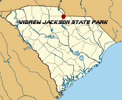 map of SC showing location of Andrew Jackson State Park